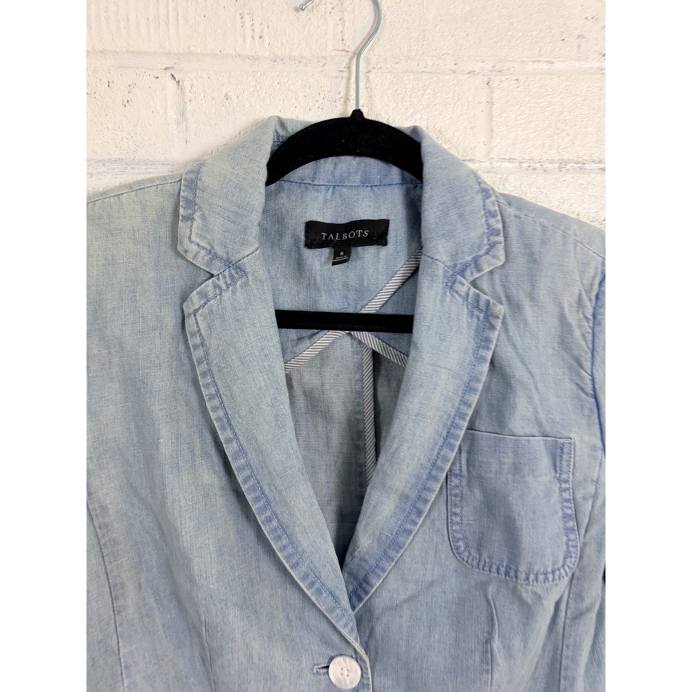 Talbots Chambray Blazer Womens 6 Blue Cotton Hemp Blend Lightweight Jacket - Picture 3 of 11